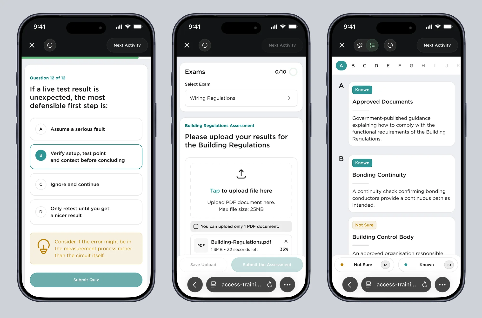 Activity screens on mobile