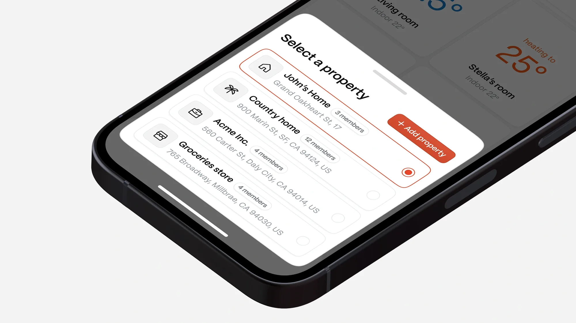 Selecting a property in the BOLDR app