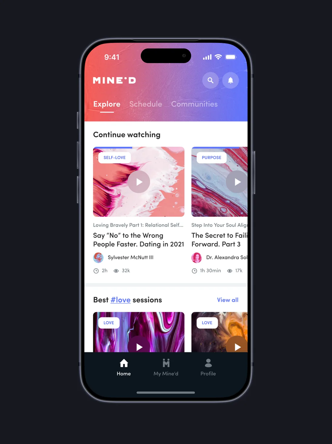 Home screen, Explore tab