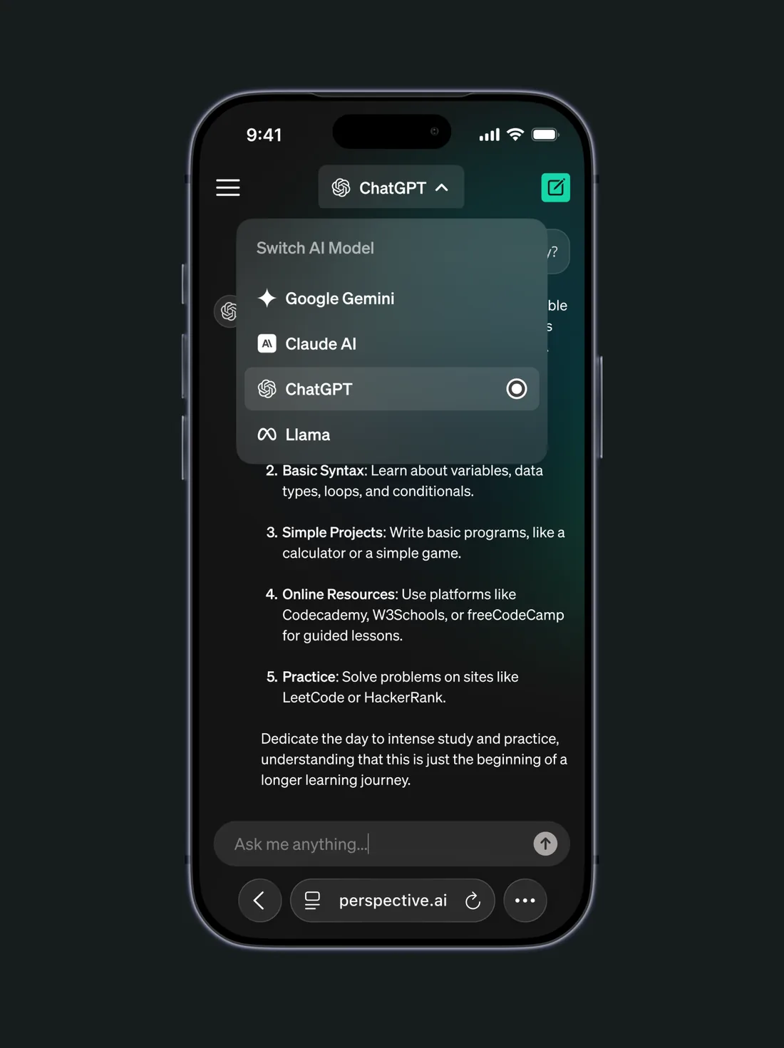 Mobile chat with the model switcher
